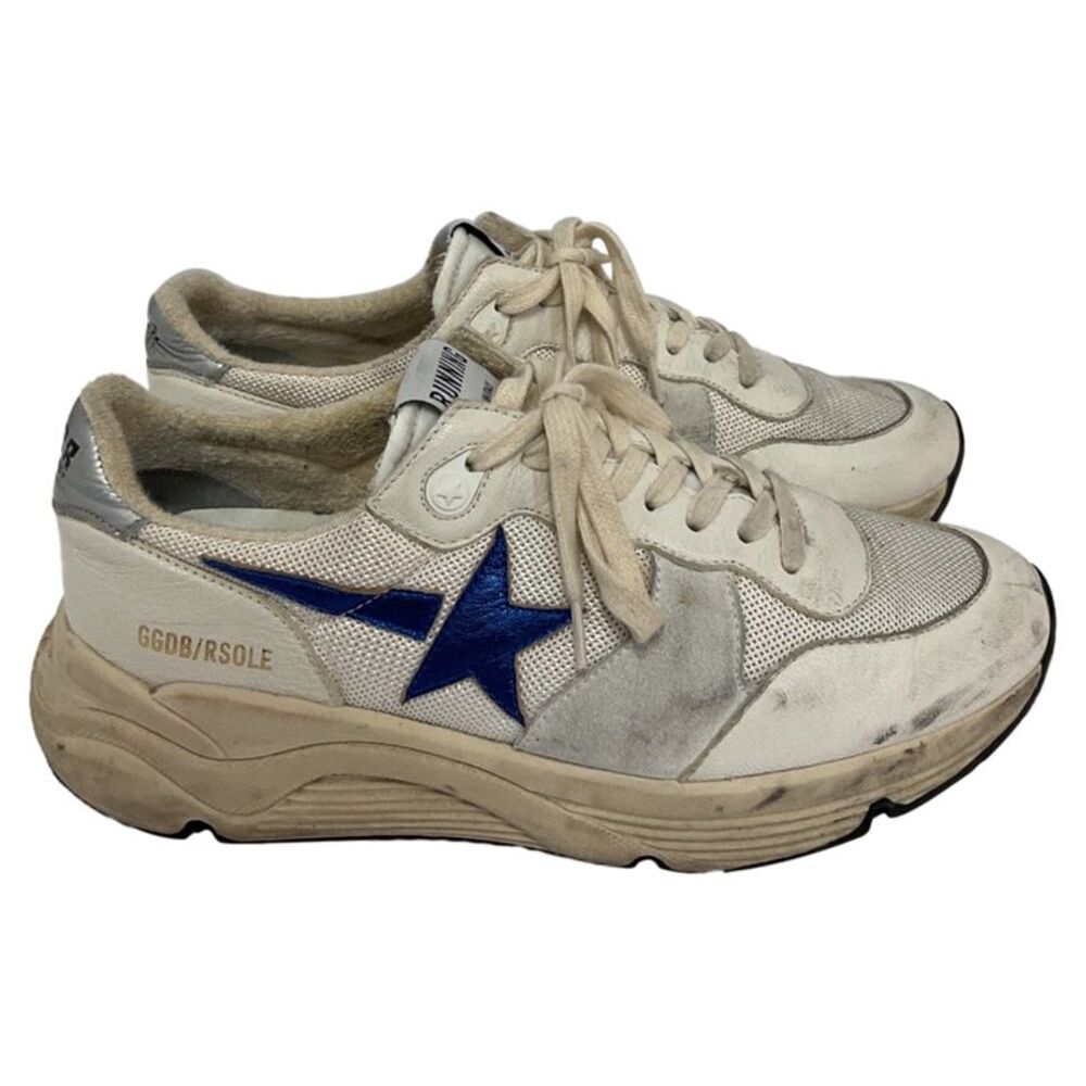 Golden Goose Cream and Blue Star Sneakers